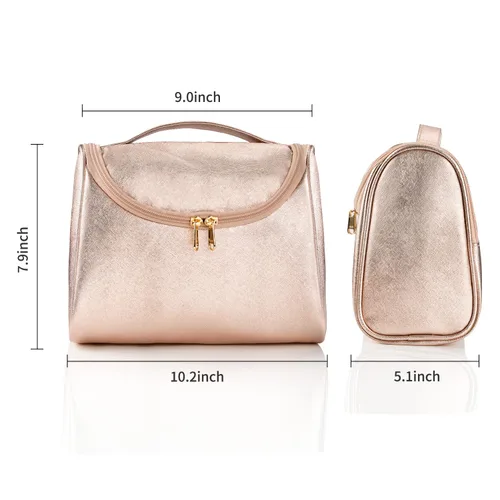 Miniatura 7 de Elegante estuche de maquillaje y aseo de viaje para mujer; estuche organizador de brochas y maquillaje de gran capacidad y hecho de cuero vegano