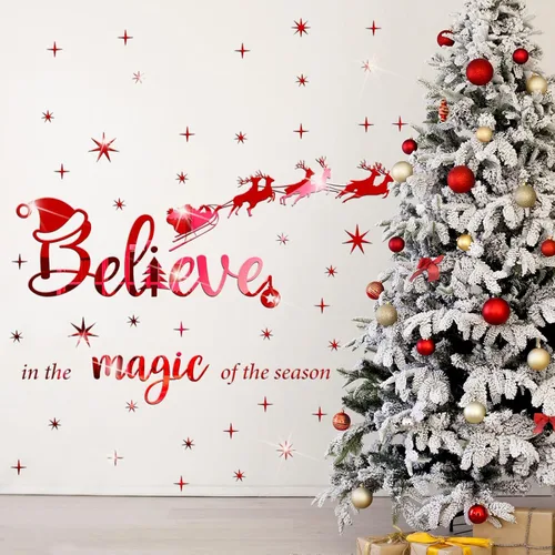 Miniatura 8 de Calcomanías Acrílicas de Pared de Navidad Pegatinas de Cita Believe Pegatinas de Espejo 3D DIY Pegatinas de Navidad Cristo Decoración de Pared