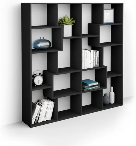 Miniatura 45 de Mobili Fiver, Iacopo XS Estantería con puertas de panel (63.31 x 31.5 pulgadas), color negro Ashwood, Made in Italy