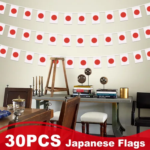 Miniatura 6 de Banderín de bandera de Japón, mini banderas japonesas pequeñas, decoración nacional de país para escuela, fiesta, eventos deportivos, 33 pies 30
