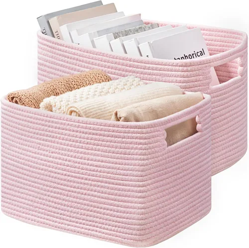 Miniatura 32 de UBBCARE Paquete de 2 cestas de almacenamiento para organizar, cestas de estante con asas, cestas de almacenamiento tejidas para estantería/estante