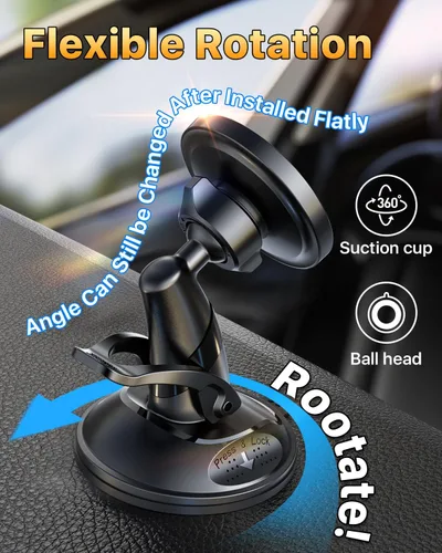 Miniatura 7 de YRU Soporte de teléfono de grado militar verdadero mejorado para Magsafe Soporte de automóvil giratorio de 360° con succión al vacío, 2800gf soporte
