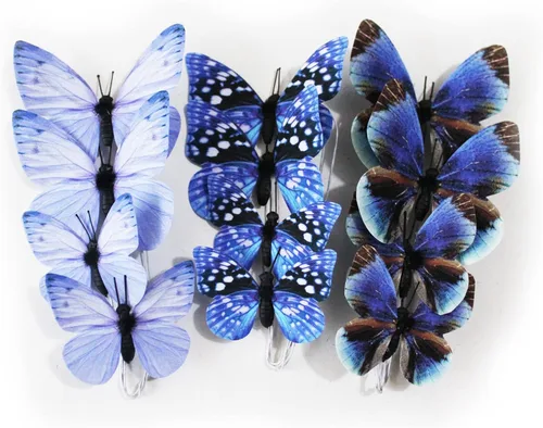 ConetoRosa 12 piezas de decoración de pared de mariposa de 2 tamaños, decoraciones 3D para el hogar, habitación, dormitorio, guardería, boda, Azul