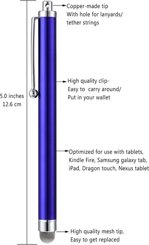 Miniatura 2 de Stylus, 4 lápices capacitivos de punta de fibra de malla de 5.0 pulgadas para pantalla táctil, compatibles con iPad, iPhone, Kindle Fire, 4 puntas