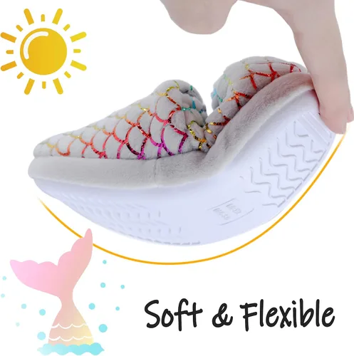Miniatura 2 de MEJORMEN Pantuflas de casa de sirena para niñas, acogedoras y antideslizantes para interiores y exteriores, pantuflas de dormitorio con purpurina