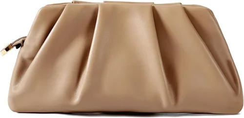 Miniatura 19 de Bolsa de noche para mujer, cartera tipo clutch con fruncidos, con cadena metálica desmontable, bolsa de hombro cruzada