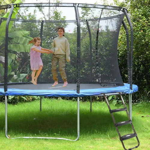 Miniatura 7 de HBTower – Escalera para cama elástica, escalera de 3 pasos con escalones anchos horizontales, escalones antideslizantes con gancho universal, acero