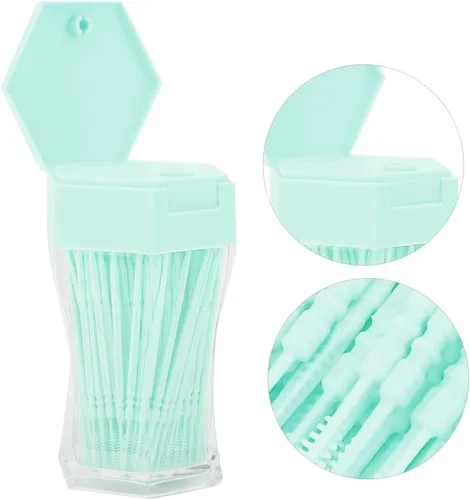 Miniatura 6 de 200Pcs Double Head Plastic Toothpick, Soft Tooth Floss Picks Interdental Brush Flosser Sticks Oral Brush Cleaning Tool (Green)