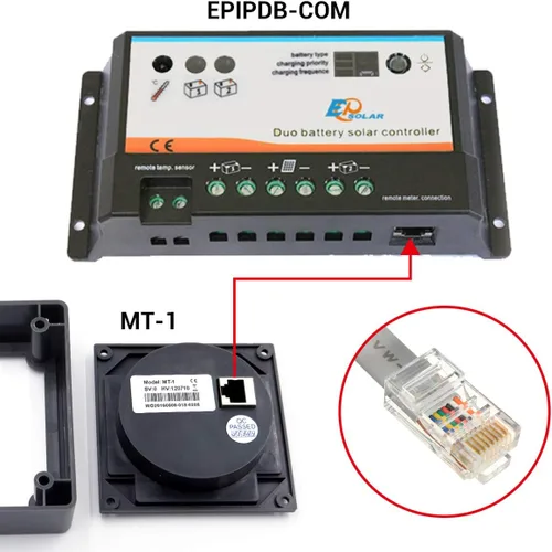 Miniatura 4 de EPEVER Medidor remoto MT-1 con pantalla LCD para controlador de carga de panel solar de batería dúo