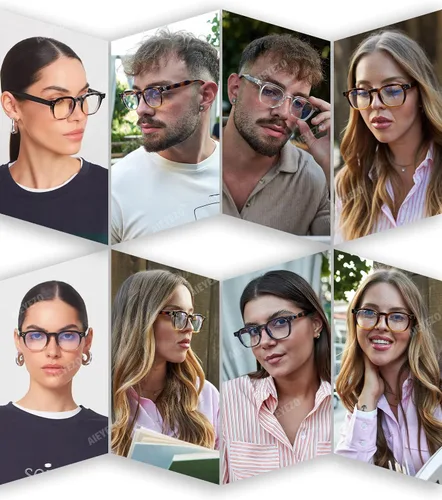 Miniatura 2 de AIEYEZO Lentes retro de luz azul para hombres y mujeres, anteojos cuadrados con marco grueso, gafas de computadora vintage de moda