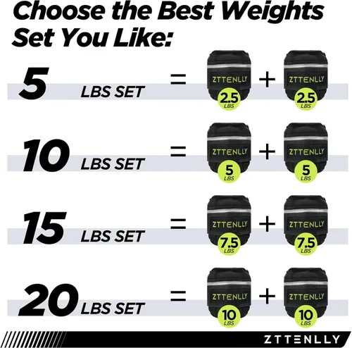 Miniatura 5 de Pesas ajustables para tobillo de 1-5/10/15/20 libras, par con bolsa de transporte, telas transpirables, ribete reflectante, entrenamiento de fuerza