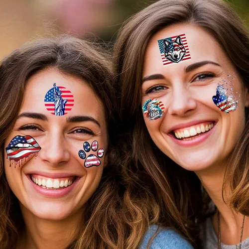 Miniatura 2 de 49 tatuajes patrióticos estadounidenses del 4 de julio, tatuajes temporales del Día de la Independencia, tatuajes temporales rojos, blancos
