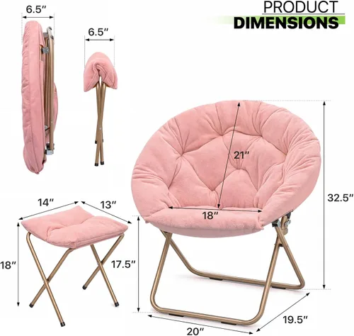 Miniatura 3 de Magshion Silla plegable para adultos con otomana, silla de lectura circular para dormitorio, sala de estar y dormitorio, asiento decorativo cómodo