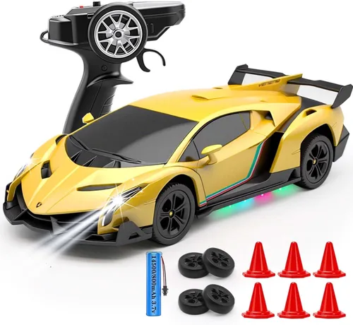 Miniatura 9 de QUN XING Coche de control remoto 1:24 oficialmente licenciado Lambo veneno RC Drift Car con luces LED 2.4GHz 4WD 15KM/H de alta velocidad, batería