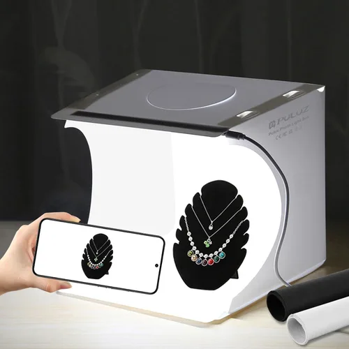 PULUZ Mini Caja de Luz, Caja de Luz de Mesa de 9" para Fotografía, Caja de Luz Portátil de 20 LED para Estudio Fotográfico con Tienda de Campaña y 2