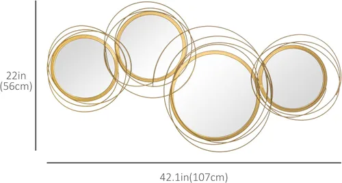 Miniatura 7 de HOMCOM Arte de pared de metal, decoración de espejo moderno, esculturas de pared colgantes para sala de estar, dormitorio, comedor, dorado