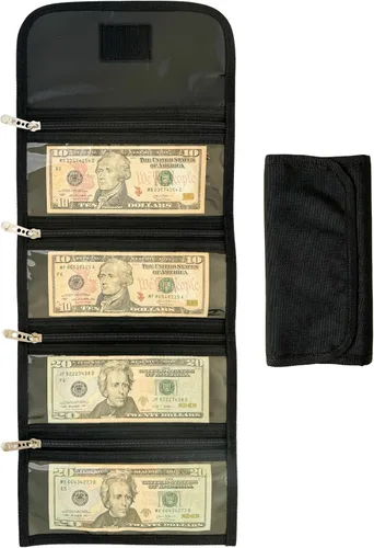 Miniatura 12 de Organizador de dinero con 4 bolsillos con cremallera, organizador de efectivo para facturas, billetera para efectivo, almacenamiento de moneda