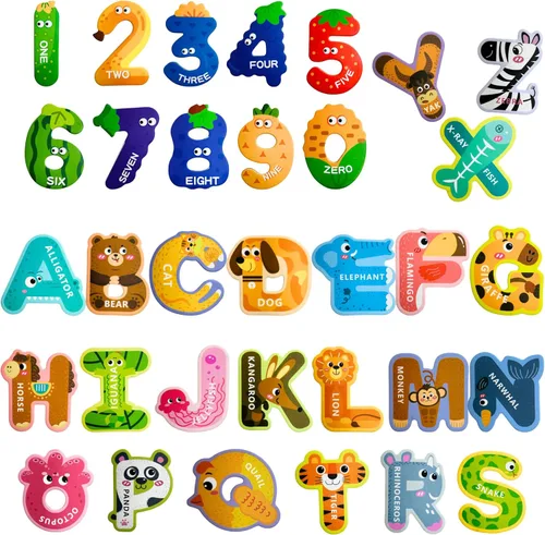 EHR Letras y números magnéticos, coloridos imanes de nevera del alfabeto de animales ABC, juguetes educativos de aprendizaje de ortografía para