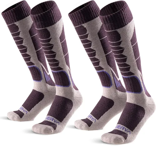 Miniatura 24 de Calcetines de lana de merino para esquí para hombres, mujeres y jóvenes - Calcetines térmicos de snowboard con amortiguación completa por encima