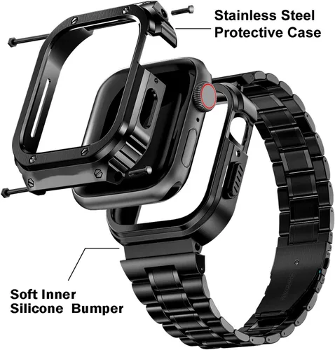 Miniatura 2 de HASLFM - Correa de reloj de acero inoxidable con funda compatible con Apple Watch Series 6, 5, 4, SE3/2/1 (1.732 pulgadas), serie 3, 2, 1