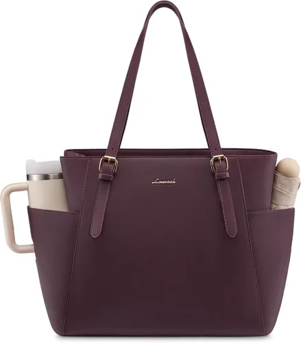 Miniatura 9 de LOVEVOOK Bolso para laptop con gran portavasos para mujer, bolso de mano de cuero para trabajo, bolso de hombro profesional para computadora de 15.6