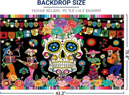 Miniatura 3 de Allenjoy Día de los Muertos Fondo Mexicano Dia DE Los Muertos Fotografía Fondo Fiesta Calavera Azúcar Fiesta Banner Suministros Decoración Cabina