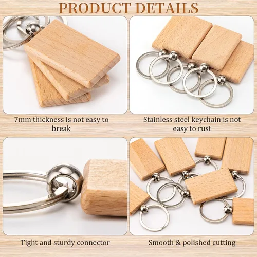 Miniatura 3 de Yangbaga 100 piezas de rebanadas de madera natural, llavero de madera en blanco sin terminar para grabado láser, manualidades de Navidad, círculos