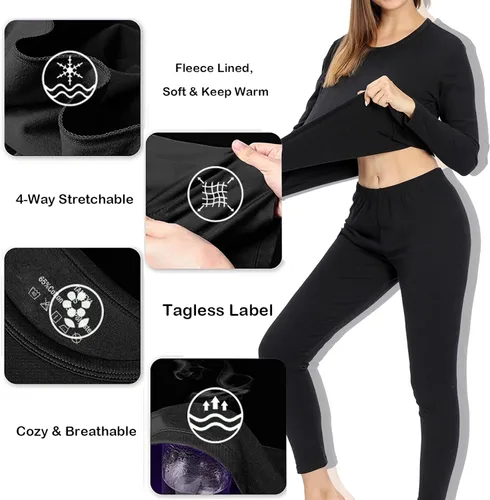 Miniatura 4 de TAMEYA Ropa interior térmica ultra suave para mujer, juego de 2 pantalones largos con forro polar, capa base para clima frío, parte superior e