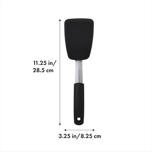 Miniatura 6 de OXO Good Grips - Pinzas de 9 pulgadas con cabezales de silicona y Good Grips - Espátula flexible de silicona pequeña, color negro