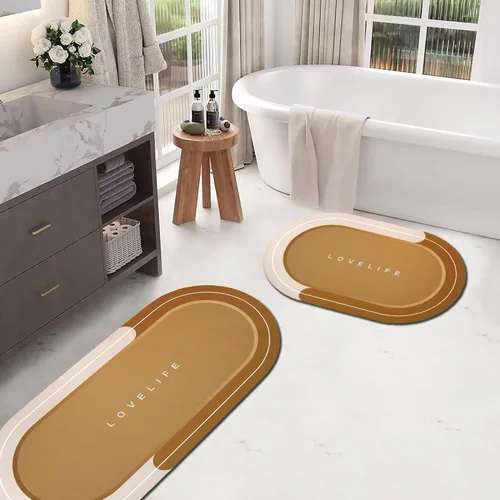 Miniatura 21 de Tapetes de baño de goma de secado rápido, antideslizantes, súper absorbentes, de secado instantáneo, alfombra de baño frente al fregadero de la Beige