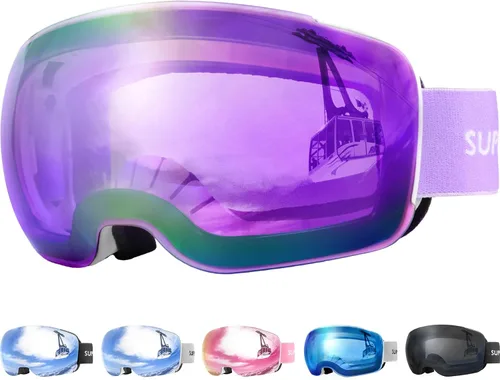 Miniatura 7 de Supertrip Gafas de esquí para adultos, lentes intercambiables antivaho para nieve, snowboard para hombres, mujeres y jóvenes