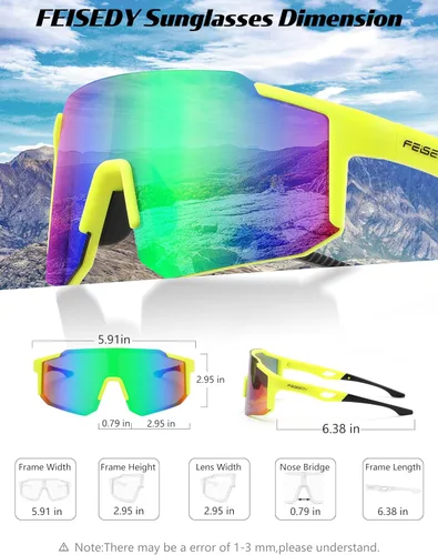 Miniatura 4 de FEISEDY Gafas de sol deportivas para hombres, mujeres y adolescentes - Béisbol, ciclismo, ciclismo UV400 protección B2388 004-fluorescence Verde