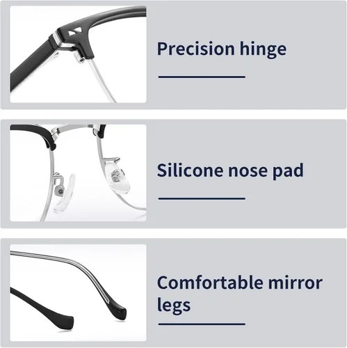 Miniatura 3 de SooGree Gafas de bloqueo de luz azul para hombres y mujeres, medio marco UV400, lentes transparentes, antifatiga ocular, para juegos de computadora