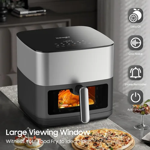 Miniatura 3 de Iceagle Freidora de aire de acero inoxidable de 9 cuartos de galón - Freidora XXL con ventana de visualización grande, elementos de calentamiento