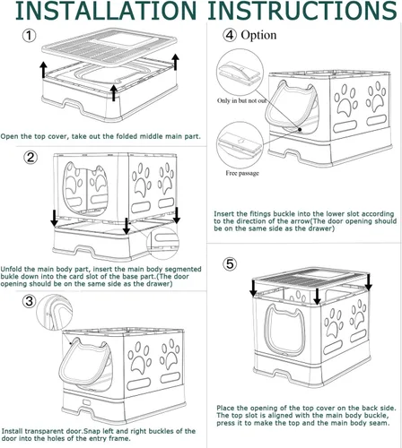 Miniatura 7 de Caja de arena para gatos con tapa, plegable y cerrada, con entrada superior, para gatos en crecimiento, tipo cajón para gatitos, inodoro con puerta