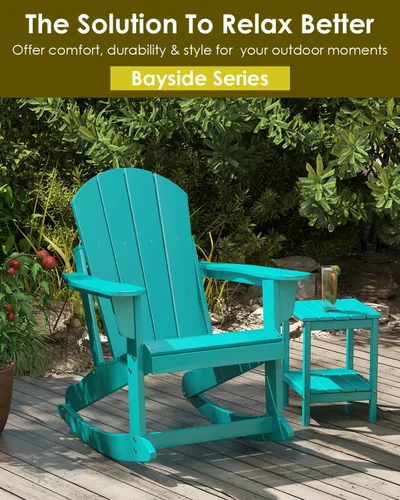 Miniatura 4 de GREENVINES Mecedora Adirondack Plástico HDPE Balancín de porche Silla para terraza de patio al aire libre Todo tipo de clima Aqua