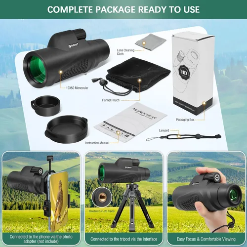 Miniatura 8 de Telescopio monocular de mano de 12 x 50 BAK-9 Monoscopio de prisma para observación de aves Caza Camping Viajar Observación de estrellas Vida