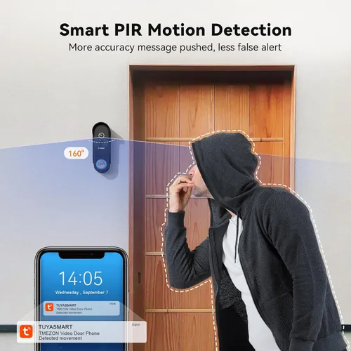 Miniatura 7 de Tmezon Timbre de video inalámbrico con cámara y monitor, sistema de intercomunicación WiFi, cámara 1080P con monitor, video portero con pantalla