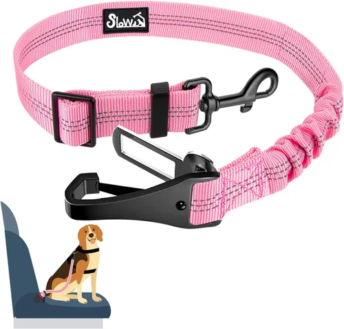 Miniatura 16 de SlowTon Cinturón de seguridad para perro, correa de cinturón de seguridad ajustable para perro, 2 en 1, cinturón de seguridad para perro con Negro
