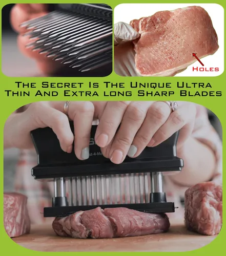 Miniatura 4 de XSpecial Herramienta Ablandadora de Carne 48 Cuchillas de Acero Inoxidable - Utensilios de Cocina con Aguja Ultra Afilada Que Ablanda Filetes y Negro