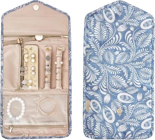 Miniatura 2 de Bagsmart - Organizador de joyas plegable de viaje para anillos, collares, pulseras, aretes, Blanco (White Leaf), S