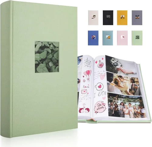 Miniatura 8 de 1DOT2 Álbum de Fotos de Tela de Lujo 4x6 con Espacio para Escribir, Bolsillos Libres de Ácido, Capacidad para 300 Fotos con Memo, 3 por Página