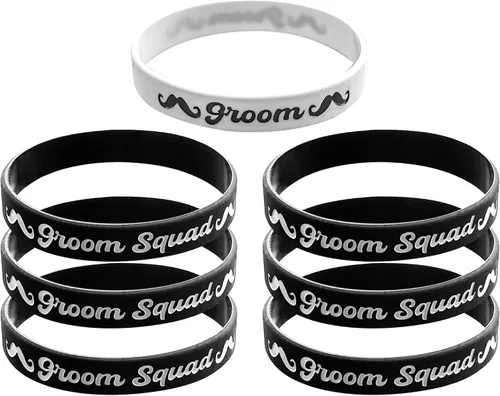 PartyGifts&beyond Pulseras de regalo de despedida de soltero, regalo de propuesta de padrinos de boda, 7 pulseras de silicona para novios de boda,