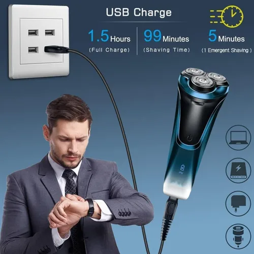 Miniatura 6 de Snapbuy - Maquinilla de afeitar eléctrica para hombres, Snapbuy Pro of Father, afeitadora giratoria de cabeza flotante 4D, afeitadora eléctrica