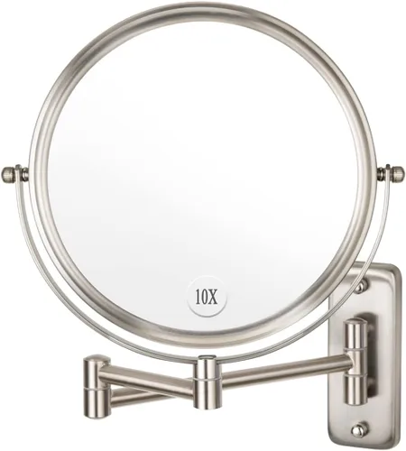 Espejo de Maquillaje de Pared - Aumento 10x de 8'' de Doble Cara Giratorio Extensible Espejo de Baño con Acabado de Níquel 8 "10x Níquel-sin LED