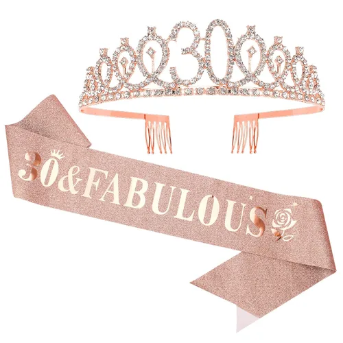 Miniatura 41 de Casoty Juego de diadema y tiara de 40 y fabuloso, oro rosa, para decoraciones de cumpleaños de 40 años, regalos para mujeres, decoraciones de fiesta