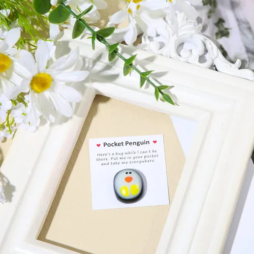 Miniatura 5 de TOYMIS Mini pingüino de bolsillo de animal, lindo pingüino de cristal, un pequeño bolsillo, abrazarme con tarjeta de felicitación alentadora