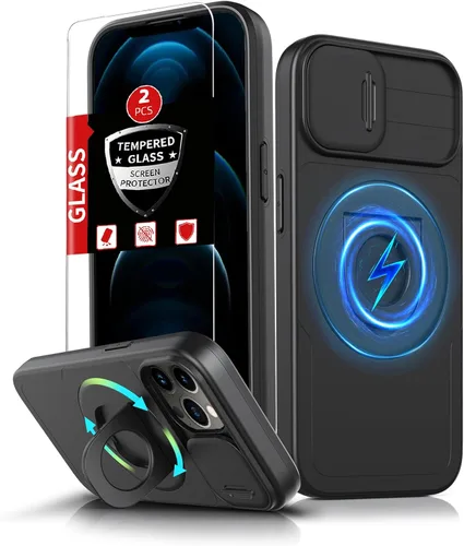 Miniatura 98 de Funda magnética para iPhone 11 Pro compatible con carga inalámbrica MagSafe, con 2 protectores de pantalla, anillo kickstand de 360° integrado +