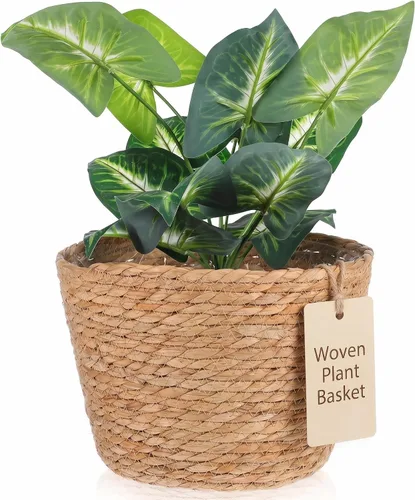 Miniatura 10 de FOMIYES Maceta de paja tejida para decoración del hogar, macetas de hierba marina, cesta de jardín para plantas de jardín, jarrón de ratán