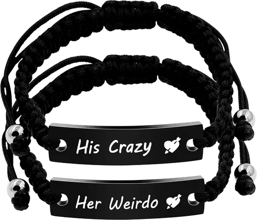 1 par de pulseras trenzadas Hademade para parejas, pulseras para hombres y mujeres grabadas con "I Love You 3000, God Gave Me You, His Crazy Her